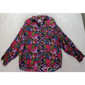 Instyle Shirt Women's Large Multi Animal Print Long Sleeve Collared Button Down‎